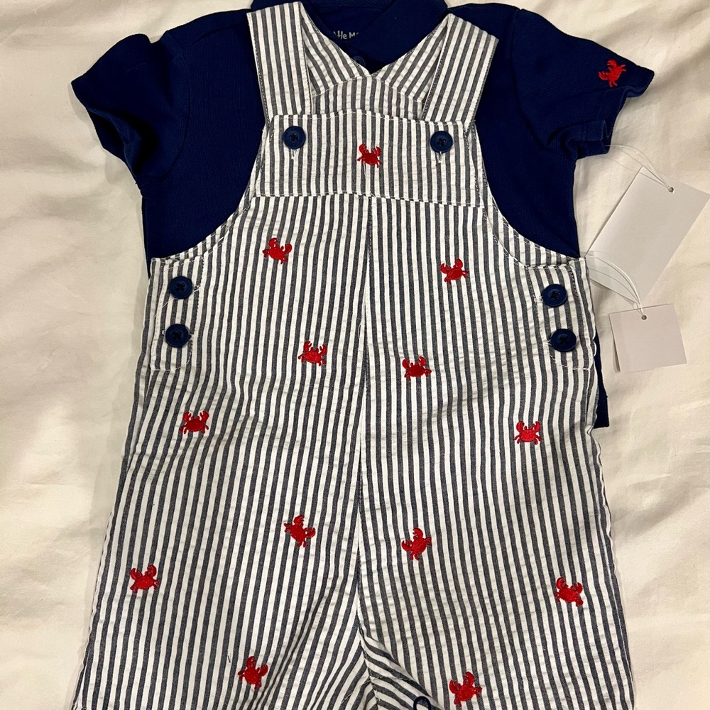 Little Me Crab Woven Shortall Set - Size 18 months